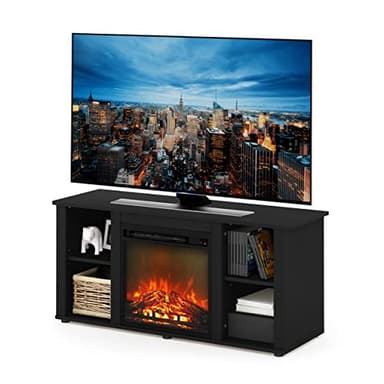 Furinno Jensen Entertainment Center Stand with Fireplace for TV up to 55 Inch, Americano, Corded Electric, Adjustable - Image 1