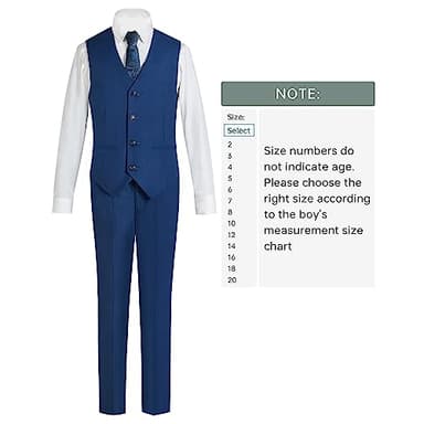 Marvelous World Suits Blue Slim Fit Size 16 Formal Suits for Kids Toddler Tuxedos Dresswear Ring Bearer Outfit Wedding Suits Set Dress Clothes Youth 5-Piece Adjustable Waist - Image 4