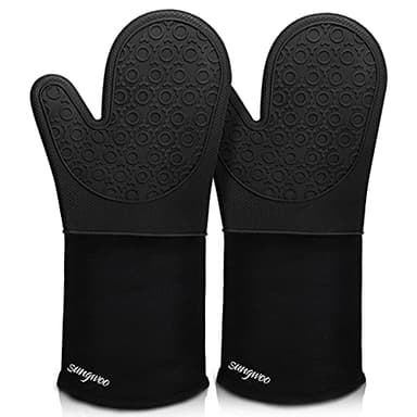 sungwoo Extra Long Silicone Oven Mitts, Heat Resistant Oven Gloves with Quilted Liner Non-Slip Textured Grip Perfect for BBQ, Baking, Cooking and Grilling - 1 Pair 14.6 Inch Black - Image 1