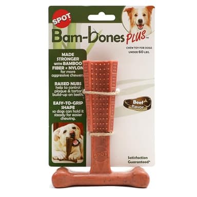 SPOT Bam-Bones Plus T Bone – Bamboo Fiber & Nylon Dog Chew Toy for Moderate to Aggressive Chewers, Durable Long Lasting & Non-Splintering, Beef Flavor Toy for Adult Dogs & Puppies Under 60 lbs, 6 in - Image 2