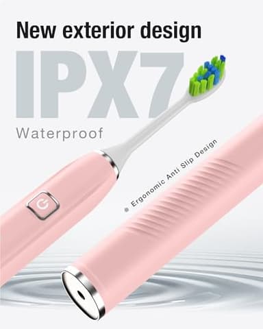 7AM2M Sonic Electric Toothbrush with 6 Brush Heads for Adults&Kids, One Charge for 120 Days, Wireless Fast Charge, 5 Modes, 40000VPM Powered Toothbrush, 2 Minutes Built in Smart Timer -Pink - Image 4