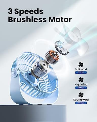 Gaiatop USB Desk Fan, 3 Speeds Strong Airflow, 5.5 Inch Portable 90° Rotate Quiet Cooling, Small Personal Table Fans for Bedroom Home Office Travel Blue - Image 4