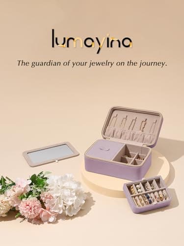 Lumayina Velvet Travel Jewelry Box with Large Mirror, Double-Layer Jewelry Organizer Case for Women and Girls, Portable Storage Case with 6 Anti-Tarnish Bags Gift Ready for Her (Lavender) - Image 9