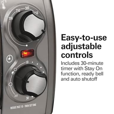 Hamilton Beach Easy Reach 4-Slice Countertop Toaster Oven With Roll-Top Door, 1200 Watts, Fits 9” Pizza, 3 Cooking Functions for Bake, Broil and Toast, Silver (31344DA) - Image 5