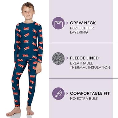 Rocky Thermal Underwear Kids, Boys Thermal Underwear Set Long Johns Thermals Kids Base Layer kid thermals top bottom set Boys Winter Clothes Shirt & Pants, Ski/Extreme Cold (Fire Truck, Small) - Image 2