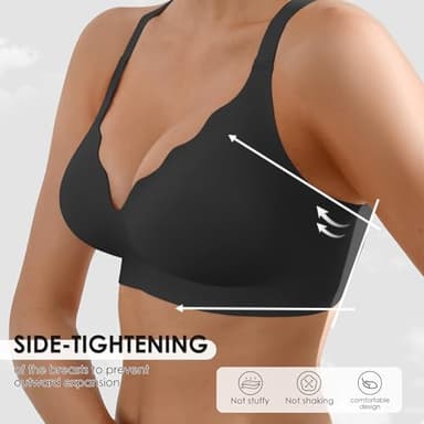 Seamless Wireless Bra for Women with Support - No Underwire Full Coverage Push Up Comfort Bras - Smoothing Fashion Clothing for Womens Girlfriend Gift - Christmas Birthday Gifts for Women(Black,L) - Image 5