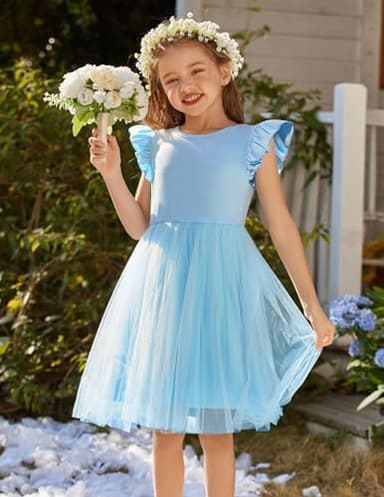 Flypigs Toddler Tutu Dresses Cute Flutter Girls Tulle Dress Blue Casual Summer Sundress for Kids for 3 Years - Image 2