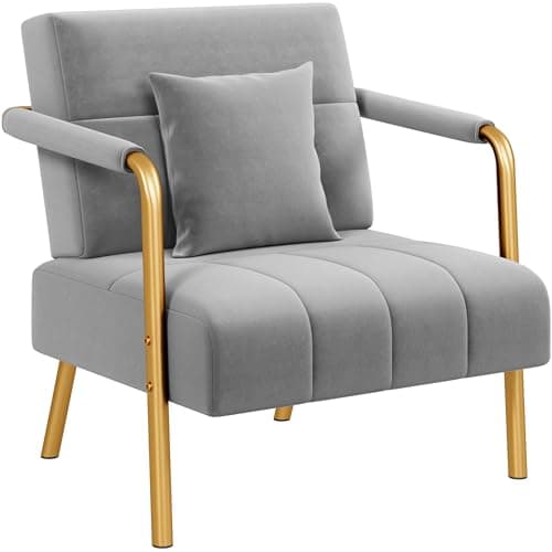 Yaheetech 30" W Modern Sofa Small Sofa Luxurious Velvet Fabric Couch with Gold-Tone Metal Arms and Legs for Living Room, Home Office, Studio Light Gray - Image 1