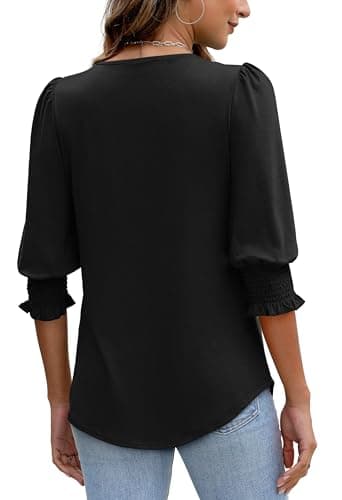 XIEERDUO Womens Tops Dressy Casual 3/4 Sleeve T Shirts for Women Black Tops for Women L - Image 5