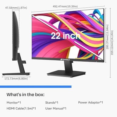 SANSUI Monitor 22 inch 1080p FHD 75Hz Computer Monitor with HDMI VGA, Ultra-Slim Bezel Ergonomic Tilt Eye Care LED Display for Home Office (ES-22F1 HDMI Cable Included) - Image 8