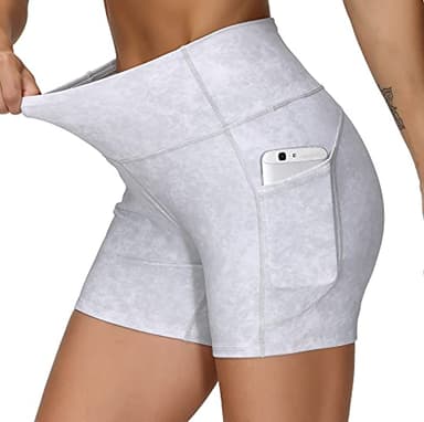 THE GYM PEOPLE High Waist Yoga Shorts for Women Tummy Control Fitness Athletic Workout Running Shorts with Deep Pockets (Medium, Tie Dye White) - Image 1
