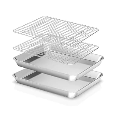 Baking Sheet with Wire Rack, Stainless Steel Cookie Sheet Pan Set, Non Stick Baking Pans with Cooling Rack for Oven Cooking, 10.43 x 8.07 x 1 inch 4 Pcs - Image 1