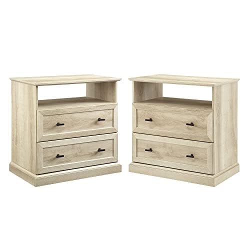 Walker Edison Clyde Classic Rustic 2-Drawer Open-Cubby Nighstands End Side Tables Living Room Bedroom Storage, Set of 2, White Oak - Image 1