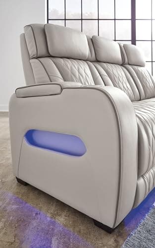 Signature Design by Ashley Boyington Contemporary Leather Match Power Reclining Sofa with USB Charging Ports, LED Lights and Adjustable Headrest, Light Gray - Image 2