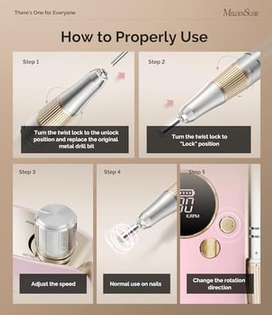 MelodySusie Portable Nail Drill 30000 RPM,Professional Rechargeable Electric Nail File,SC320F Cordless Nail E File for Acrylic Nails Gel Polishing Removing,Efile Nail Kit for Manicure Salon Home,Pink - Image 5