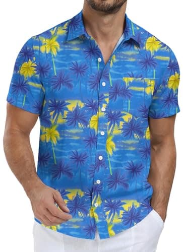NITAGUT Mens Hawaiian Beach Shirt Retro Printed Summer Beach Short Sleeve Button Down Shirts with Pocket Blue,Coconut, Medium - Image 1