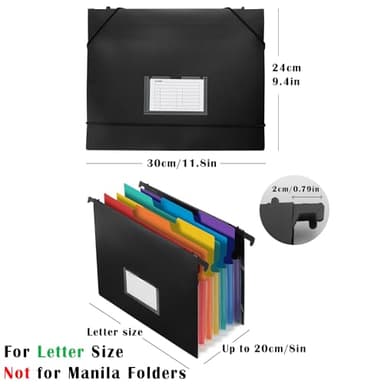 TRANBO 7-Pockets Hanging File Folder with Retractable Hooks for Filing Cabinet, Letter Size Expandable Accordion File Organizer with Elastic Band for File Frame or On-The-Go Use (6 Pack) - Image 6