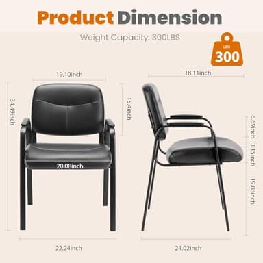 Sweetcrispy Leather Waiting Room Chairs Set of 4,Comfy Guest Chair with Padded Arms for Reception Conference Side Office Desk Home, Inky - Image 2