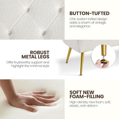 Yaheetech Modern Ottoman Bench Boucle Bench Upholstered Footrest for Living Room with Gold Metal Legs and Padded Seat Ivory - Image 5