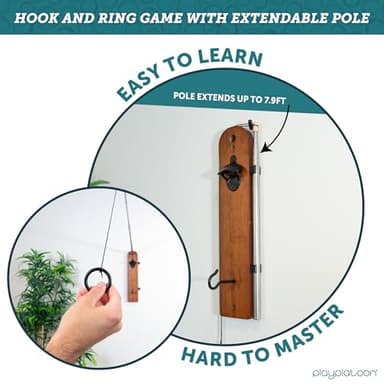 Play Platoon Hook and Ring Game with Extendable Pole Bottle Opener & Magnetic Cap Catch - Ring Toss Game for Adults - Wall Mounted Games for Room, Basement, Garage, Outdoor Patio & Bar Man Cave Decor - Image 4