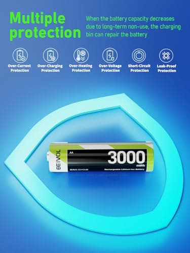 Long-Lasting 1.5V 3000mWh Li-ion, 8-Pack Rechargeable AA Batteries with Built-in Charger,Leak-Proof, Independent Charging, Fast Charging with Power Protection - Image 5