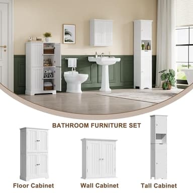 ChooChoo Bathroom Floor Cabinet, Modern Bathroom Storage Cabinet with 4 Doors and Adjustable Shelves, Freestanding Cupboard for Living Room, White - Image 5