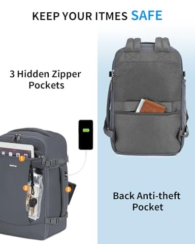 ECOHUB Travel Backpack for Men Women, Carry on Backpack with USB Charging Hole, Spirit Airlines Personal Item Bag Flight Approved, 15.6 Inch Laptop Backpack with Anti Theft Pockets, 30L, Grey - Image 4