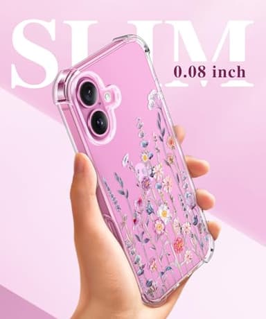 GVIEWIN for iPhone 16 Case, with Screen Protector & Camera Lens Protector, Floral Shockproof Protective Bumper Slim Soft Clear Phone Cover for Women 2024 6.1"(Floratopia/Colorful) - Image 8