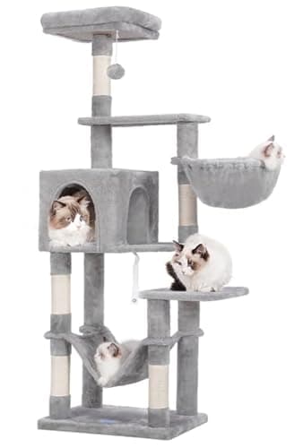 Hey-brother Cat Tree with Large Hammock, Multi-Level Cat Tower for Indoor Cats, Cat Condo with Sisal-Covered Scratching Posts and Top Perch, Light Gray MPJ050W - Image 1