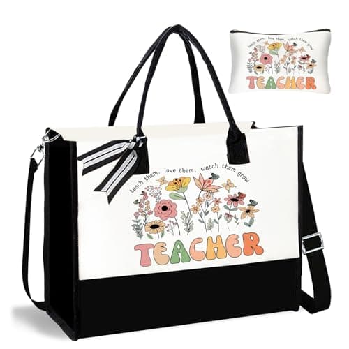 DHQH Teacher Appreciation Gifts - Canvas Tote Bag & Makeup Bag for Women - Image 1