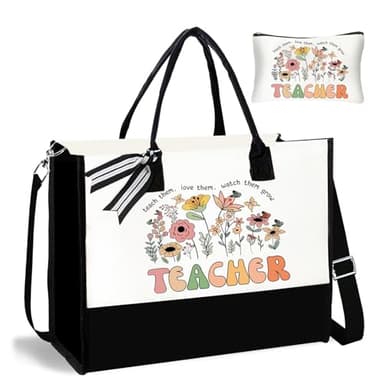 DHQH Teacher Appreciation Gifts - Canvas Tote Bag & Makeup Bag for Women - Image 1