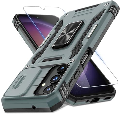 DEERLAMN Case for Samsung Galaxy A16 5G with Slide Camera Cover+Screen Protector (1 Pack), Rotated Ring Kickstand Military Grade Shockproof Protective Cover-Grey - Image 1
