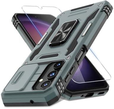 DEERLAMN Case for Samsung Galaxy A16 5G with Slide Camera Cover+Screen Protector (1 Pack), Rotated Ring Kickstand Military Grade Shockproof Protective Cover-Grey - Image 1