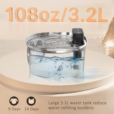 Voluas Stainless Steel Wireless Cat Water Fountain: 3.2L/108oz 3-Modes Pet Drinking Fountain Indoor Cordless Motion Sensor with 4200mAh Rechargeable Battery Operated - Image 5