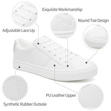 Adokoo Women's Fashion Sneakers PU Leather Casual Shoes White Tennis Low Top Shoes Womens Lace Up Sneakers(White,US9) - Image 2