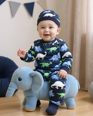 NZRVAWS Newborn Baby Boy Clothes Layette Essentials Infant Long Sleeve Romper Pants Hat 4-Pack Outfits Set Fall Winter 3-6 Months - Image 3