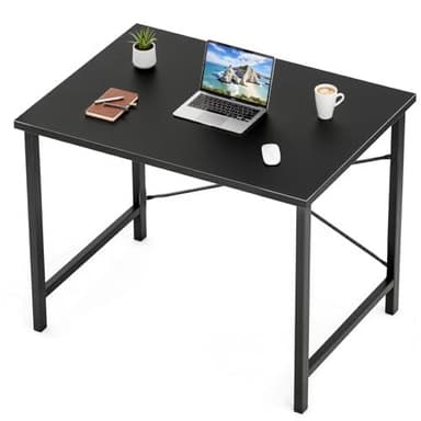 Sweetcrispy Small Computer Office Desk 32 Inch Kids Student Study Writing Work with Metal Frame Wood Tabletop Modern Simple Home Bedroom PC Table - Black - Image 1