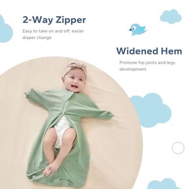 ZIGJOY Shark-Fin Transition Swaddle - 1.0 Tog Baby Sleep Sack Soft Cotton Transitional Swaddle Baby Wearable Blanket with 2-Way Zipper for All Seasons, Green&Leaf, 6-12 Months - Image 4