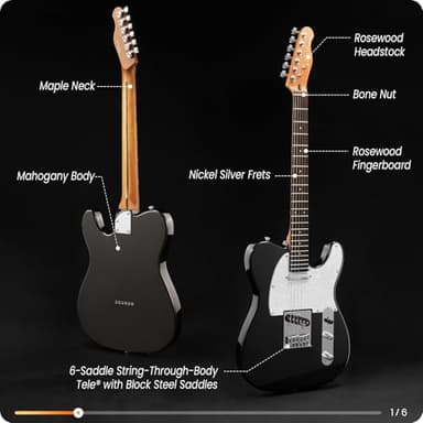 Fesley 39" TL Style Electric Guitar: Solid Body Electric Guitars for Intermediate &Pro Players with Wilkinson Pickups,Grover Tuners,6 String Guitar with Roasted Maple Neck,Rosewood Fingerboard,Black - Image 2