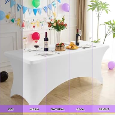 Heochy 2 Pack 6FT Table Cloth for Rectangle Tables - White Tablecloth Rectangular Fitted Stretch Spandex Table Covers 6 ft for Birthday, Cocktail, Wedding, Banquet Spring Outdoor Party - Image 5