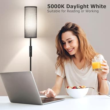 Ambimall 64'' Floor Lamps for Living Room with Remote Control and Stepless Dimmable Colors Temperature & Brightness, 9W Bulb Included(Black Lampshade & Black Pole) - Image 4