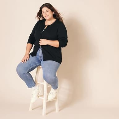 Amazon Essentials Women's Lightweight Crewneck Cardigan Sweater (Available in Plus Size), Black, X-Large - Image 8