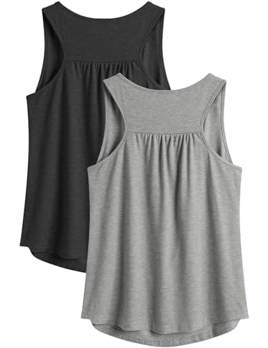 PINSPARK Workout Tank Tops for Women Grey Gym Shirts Racerback Yoga Top Running Shirts Loose Fit Athletic Tanks XL - Image 1