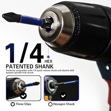 Facoow 16 Pack Phillips Impact Driver Bits, #2 Phillips Head Magnetic Screwdriver Bits Set, 1" - 6" S2 Alloy Steel Impact Bits, 1/4" Hex Shank Screwdriver Drill Bit, CNC Machined ph2 Impact Drill Bits - Image 5