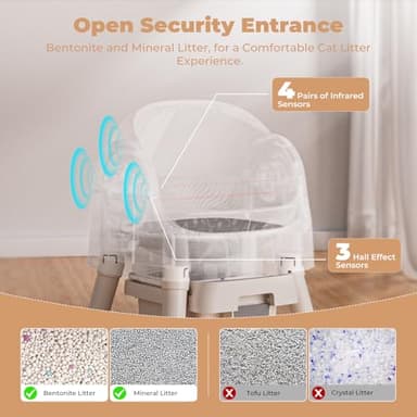 Self-Cleaning Automatic Cat Litter Box, with Open-Top Design, Included Safety Sensor and 10L Large Waste Bin, with Trash Bags and Litter Mat, Coffee Brown - Image 3