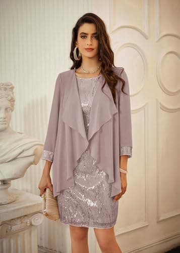 GRACE KARIN Women's Wedding Guest Dresses 2 Piece Slim Fit Mini Dress Gray Purple M - Image 4