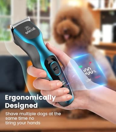 Oneisall Dog Clippers for Grooming - 2-Speed Super Power, 50dB Quiet Rechargeable Cordless Trimmer With Detachable Stainless Steel Blade for Small & Large Dogs With Thick Coats - Image 6