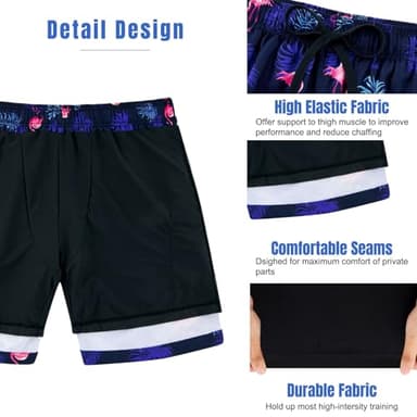 Cozople Mens Swim Shorts with Compression Liner Swim Trunks 7 Inch Inseam 2 in 1 Beach Board Shorts Flamingo Bathing Suit Summer No Chafe Athletic Shorts for Running M - Image 5