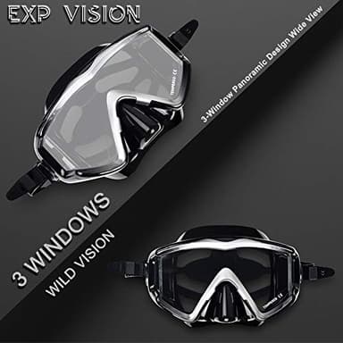 Adult Pano 3 Window Scuba Diving Mask, Tempered Glass Snorkel Mask Anti-Fog Swim Mask No Leakage Swim Goggles with Nose Cover Snorkeling Gear for Snorkeling, Freediving, Swimming (Black) - Image 4