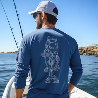 Palmyth Mens Fishing Shirts Long Sleeve Sun Protection Shirts UPF 50+ Rash Guard T-Shirt Tee Navy Bass Sketch XL - Image 3